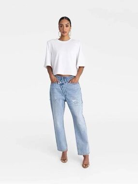 High-Rise Light Blue Wide-Leg Jeans for Women